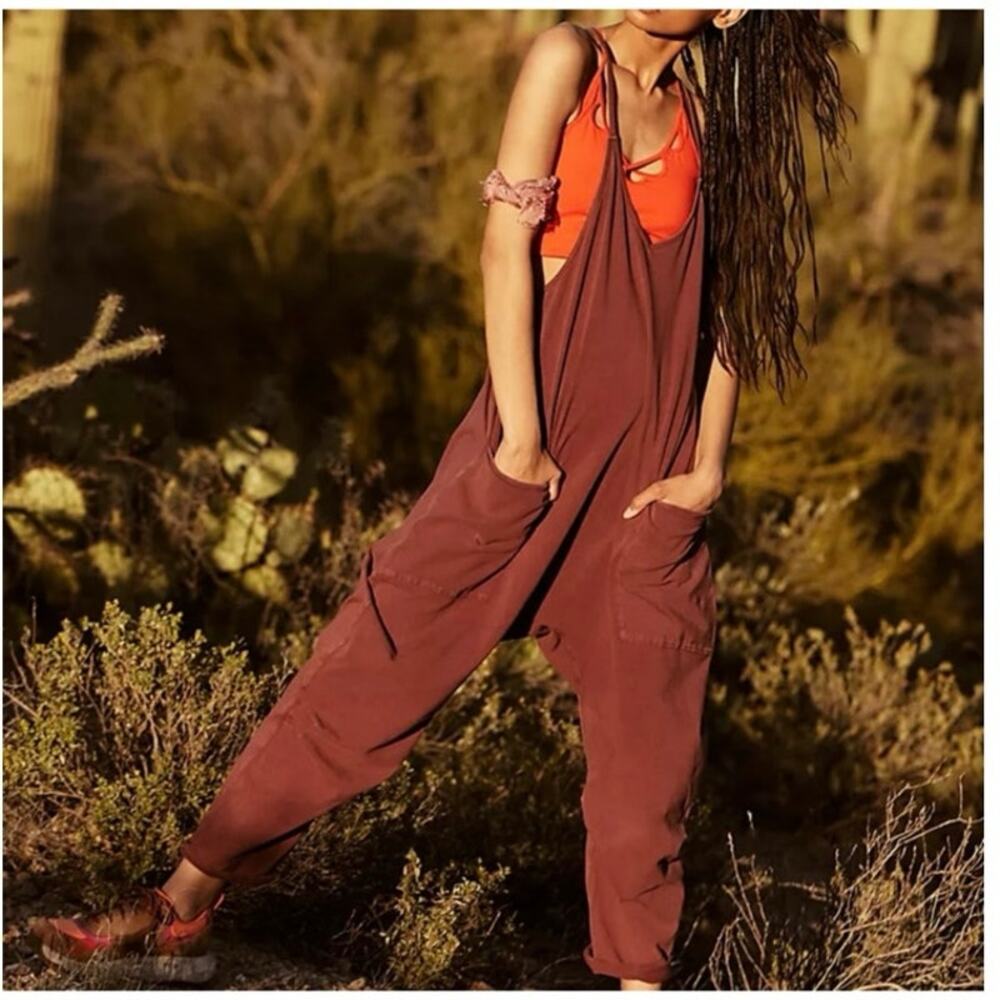 FREE PEOPLE Hot Shot One Piece Jumpsuit  Bitter Chocolate Brown Red Size MEDIUM